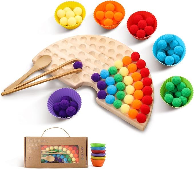 ibwaae Rainbow Beads Counting Game Color Sorting Matching Toys Fine Motor Skill Montessori Toys f... | Amazon (US)