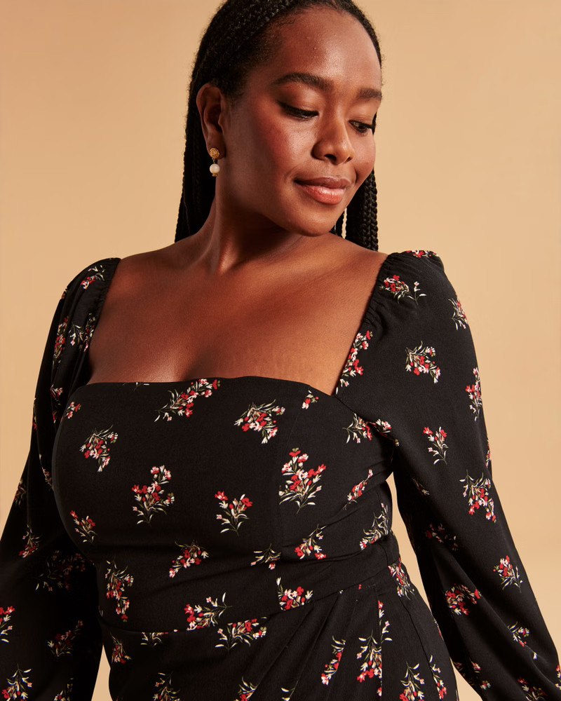 Long-Sleeve Draped Skirt Mini Dress | Abercrombie & Fitch (US)