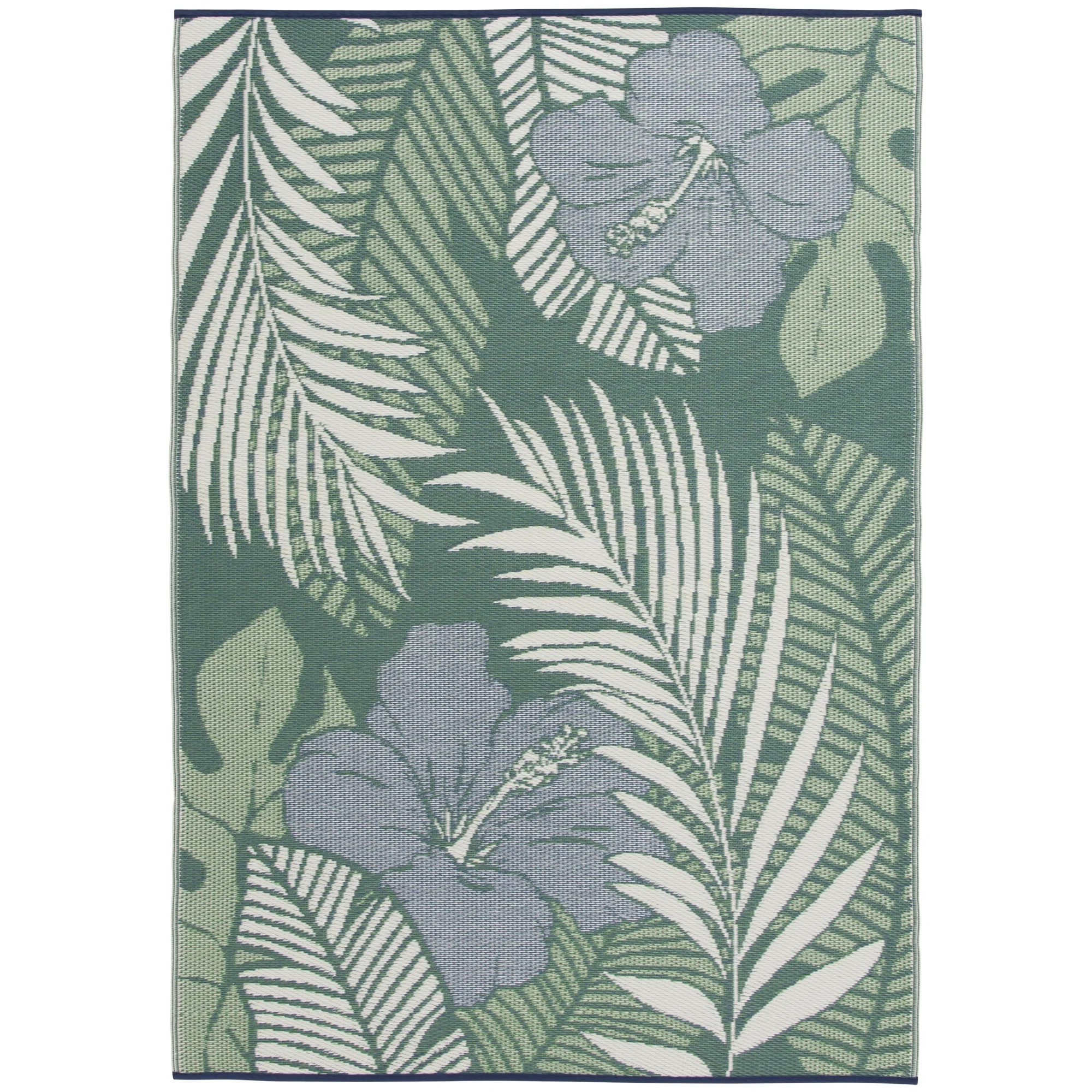 Mainstays 5'x7' Blue/Green Palm Plastic Outdoor Rug | Walmart (US)
