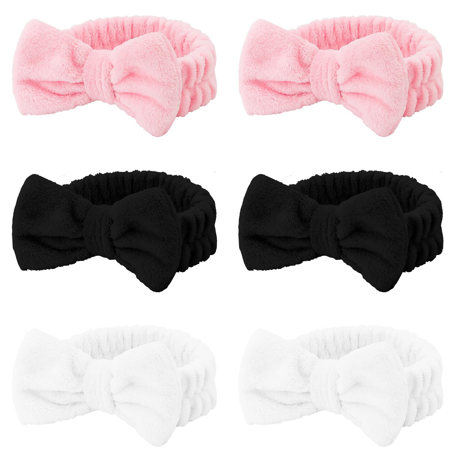 6 Pcs Spa Headbands, Sleepover Party Favors, Soft Coral Fleece Bow Hair Band, Make up Headbands f... | Amazon (US)