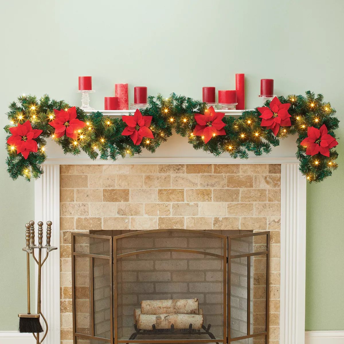 Collections Etc 9-Foot LED Lighted Festive Poinsettia Garland | Target