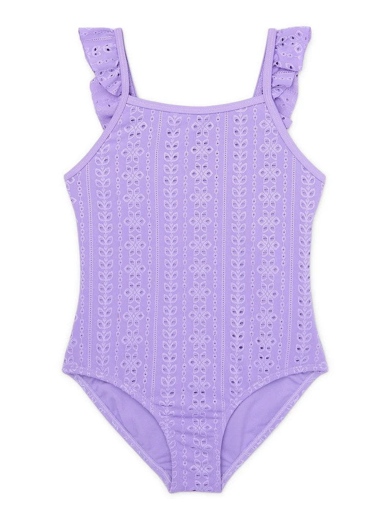 Wonder Nation Girls Eyelet Flutter One Piece Swimsuit with UPF50+, Sizes 4-16 & Plus - Walmart.co... | Walmart (US)