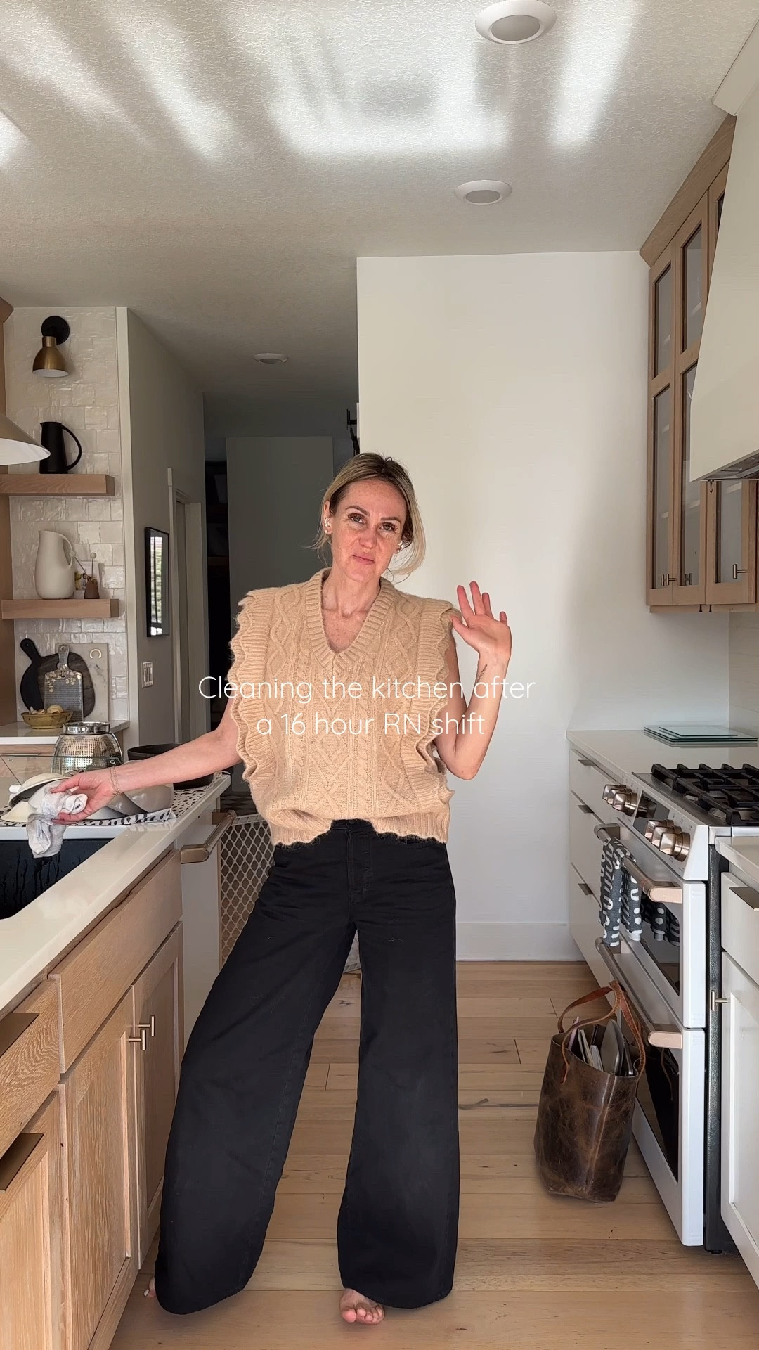 Welcome to our intentional modern home. I just got off a 16 hour night shift working as a nurse and cleaning up the kitchen is the first thing I do!

Neutral Sweater is originally from Nordstrom, but I have found similar from Amazon. I am wearing a size medium for an oversized look. Brand is FRNCH. 

My black denim is high waist and wide leg originally from target but is sold out —so also linked similar. Levis always win! 

Listening in on a Zoom call and wiping down everything with my favorite cleaning cloths! 

Follow along for more simplicity, peace, neutral, modern, warm and cozy! 

#LTKdayinmylife #LTKOver40 #LTKHome