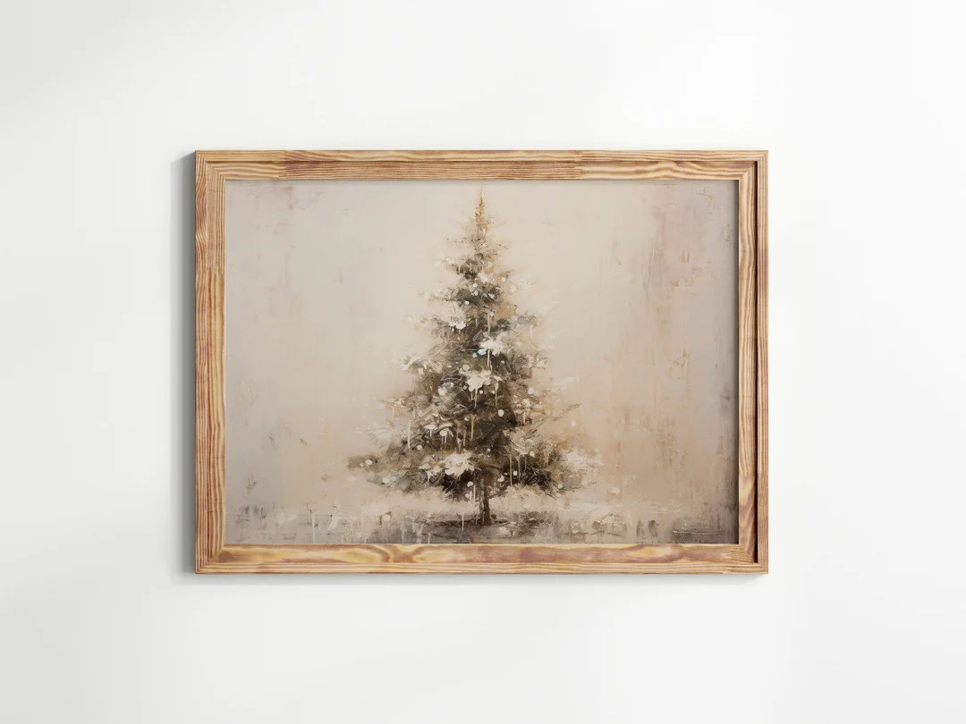 Vintage Abstract Christmas Tree Painting Print, Christmas Printable Art, Winter Oil Painting, Vin... | Etsy (US)