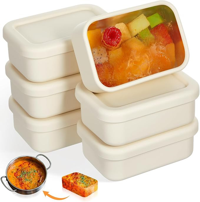 6 Packs 1 Cup Silicone Soup Freezer Molds with Lid Silicone Soup Freezer Trays Rectangle Reusable... | Amazon (US)