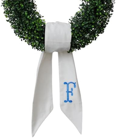 Monogram Wreath Sash for Front Door, White Embroidered Linen Wreath Sash, Porch Accessory for Xma... | Amazon (US)