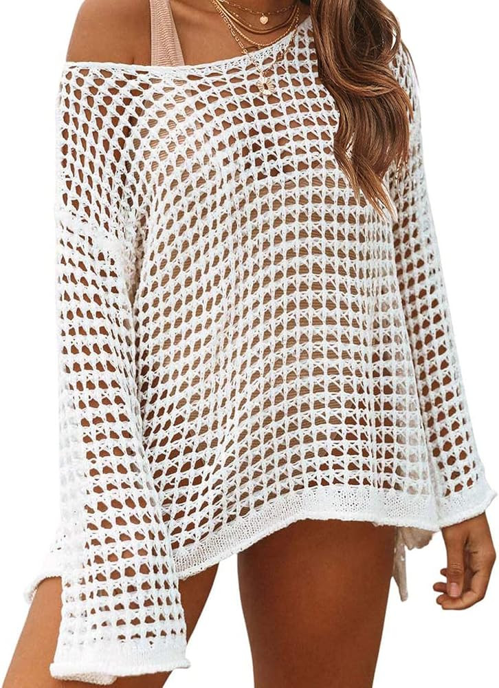 ZQFFB Cover Up for Swimwear Women Crochet Swimsuit Bikini Bathing Suit Coverup Beach Crochet Tops | Amazon (US)