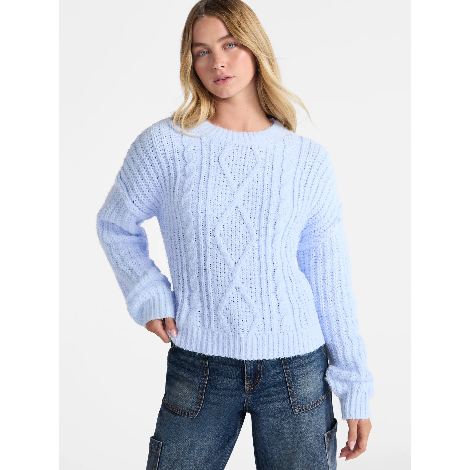 No Boundaries Cable Knit Sweater, Midweight, Women's | Walmart (US)