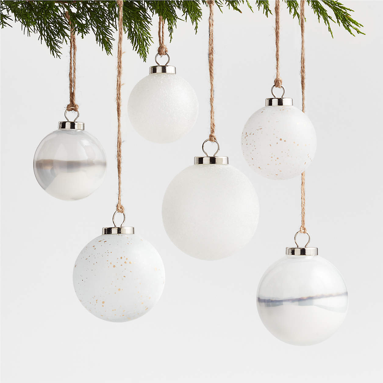 Winter White Glass Christmas Tree Ornaments, Set of 6 + Reviews | Crate & Barrel | Crate & Barrel