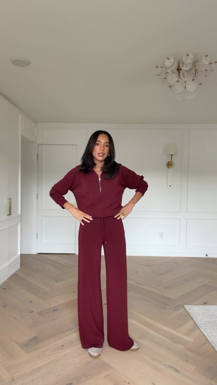 Use code NENAXSPANX to save 15% off your first spanx order!! The most comfortable, lightweight, and buttery soft material and this new color is gorgeous for fall 😍🍂 I love wearing these sets together or as separates and they’re my go-to travel outfit! Wearing size S half zip (sized up for a roomier fit) and size XS Tall wide leg pants (I’m 5’8” for reference)