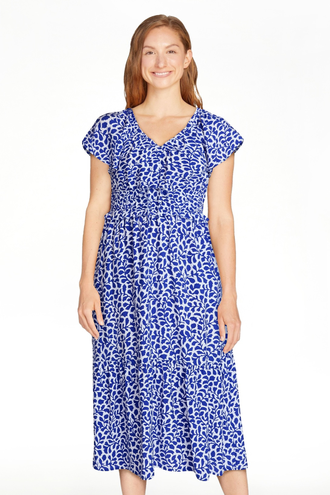 Time and Tru Women's Tiered Midi Dress with Flutter Sleeves, Sizes XS-XXXL | Walmart (US)