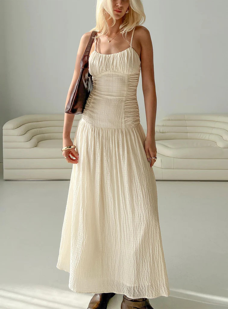 Quinley Shirred Maxi Dress Cream | Princess Polly US