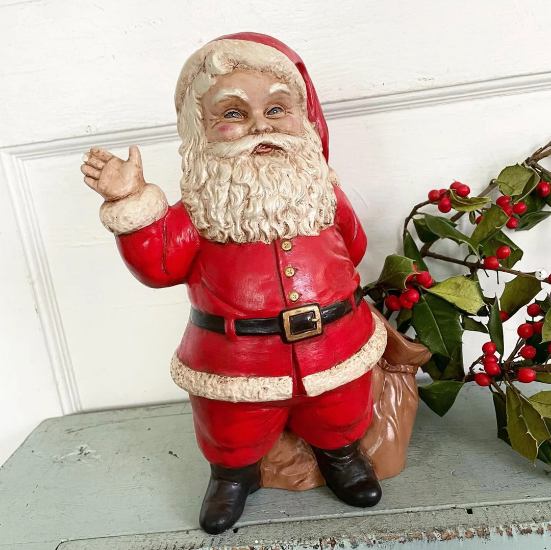 Vintage Santa Planter Ceramic CHIPPED FINGER Old World Christmas Waving Blue Eyed Handmade Irides... | Etsy (US)