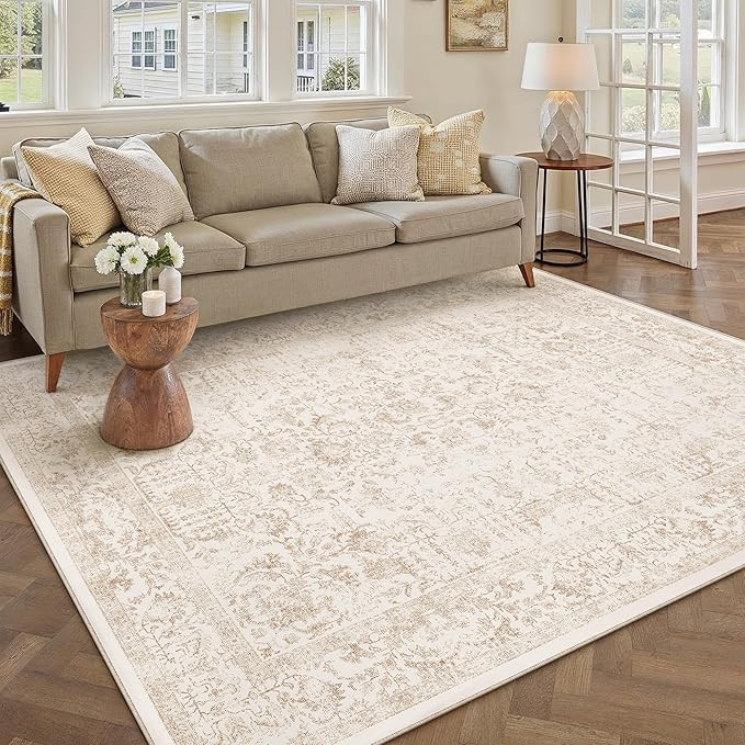 Beige Area Rug 5x7 Machine Washable Vintage Living Room Distressed Non Slip Carpet Traditional In... | Amazon (US)