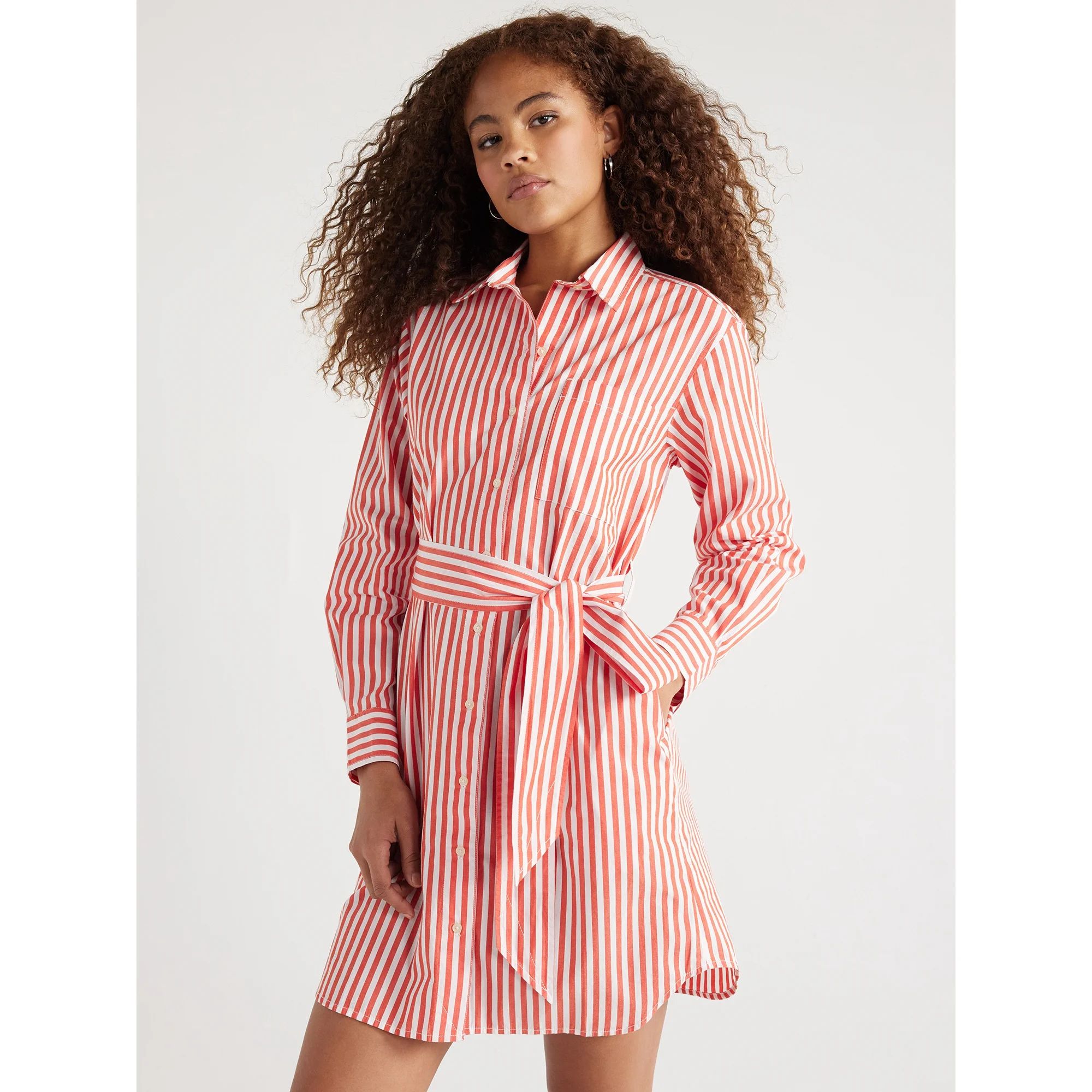 Free Assembly Women’s Cotton Belted Shirtdress with Long Sleeves, Sizes XS-XXL | Walmart (US)