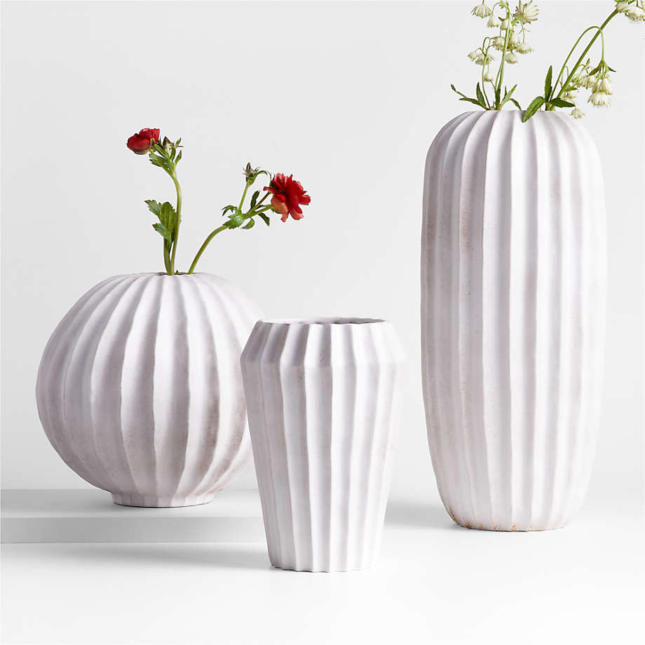 Warren White Stoneware Flower Vase | Crate & Barrel | Crate & Barrel
