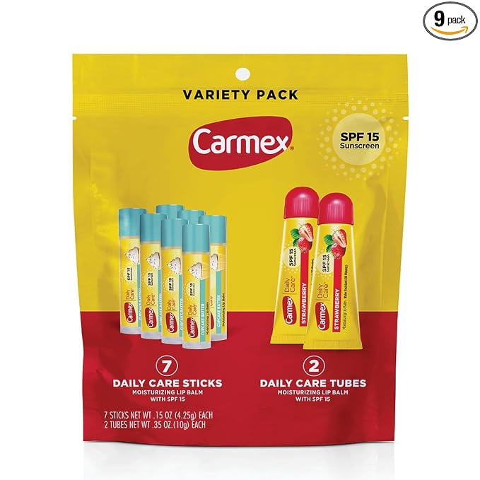 Carmex Daily Care Moisturizing Lip Balm Pack, SPF 15, Strawberry & Cupcake Batter Flavor Variety ... | Amazon (US)