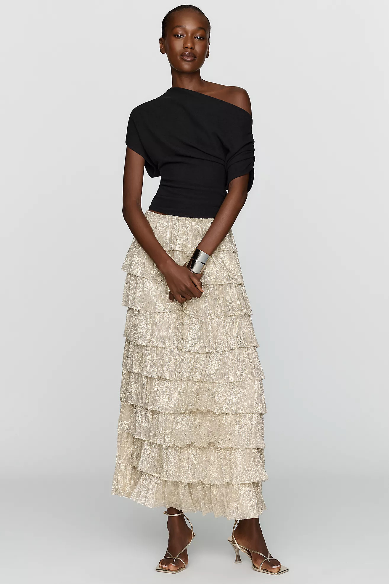 By Anthropologie Tiered Metallic Maxi Skirt | Anthropologie (US)