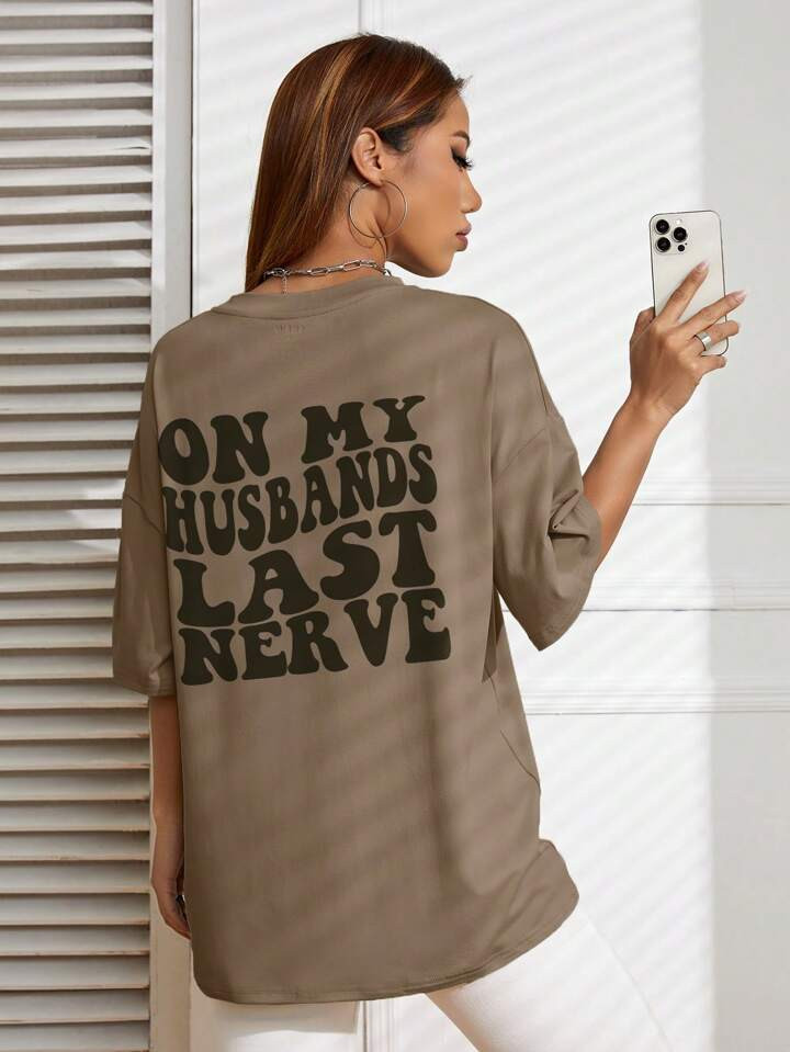 SHEIN EZwear Slogan Graphic Drop Shoulder Tee | SHEIN