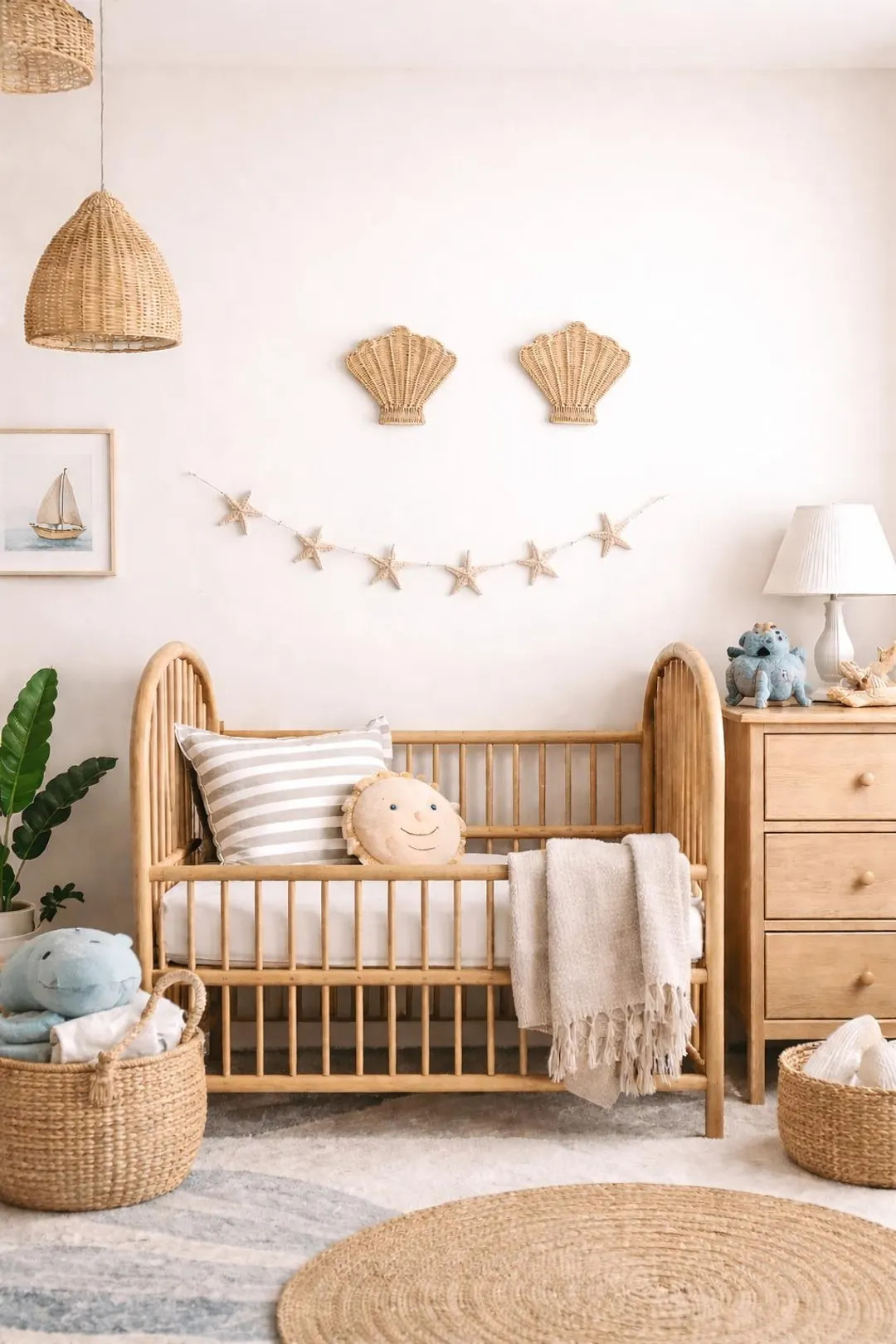 Rattan Shell Wall Decor Set – Coastal Boho Nursery Art | Etsy (US)