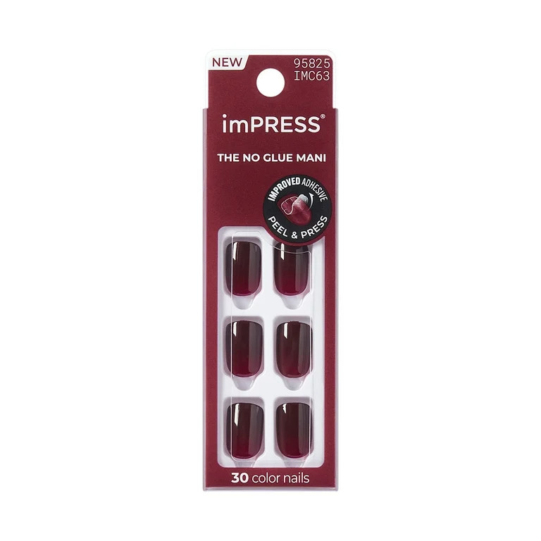 KISS imPRESS Color Press On Nails, ‘Glitchin'’, Red, Short Squoval, 30 Count | Walmart (US)