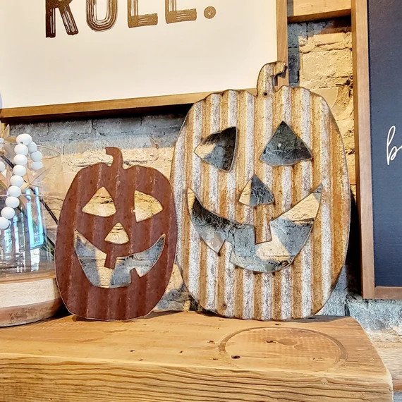 Old Barn Tin Jack O' Lantern Pumpkin Corrugated Metal - Etsy | Etsy (US)