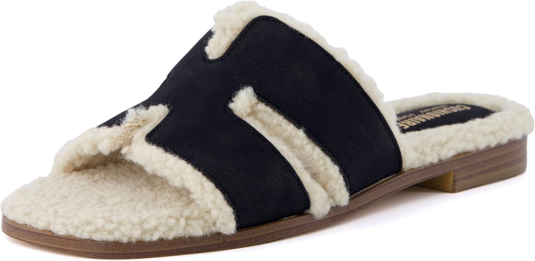 CUSHIONAIRE Women's Voyage Fur Faux Shearling lined slide sandal +Memory Foam, Wide Widths Availa... | Amazon (US)