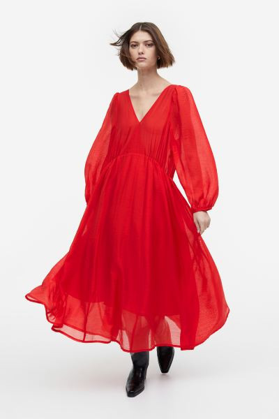 Balloon-sleeved V-neck Dress | H&M (US + CA)