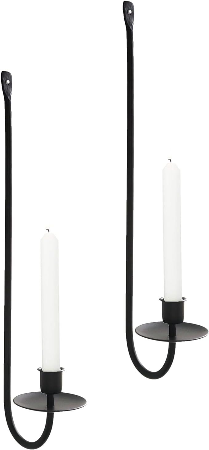 Metal Wall Candle Sconce Holder Set of 2 Wall Mount Candleholder Pillar Holder Black Modern Wall ... | Amazon (US)