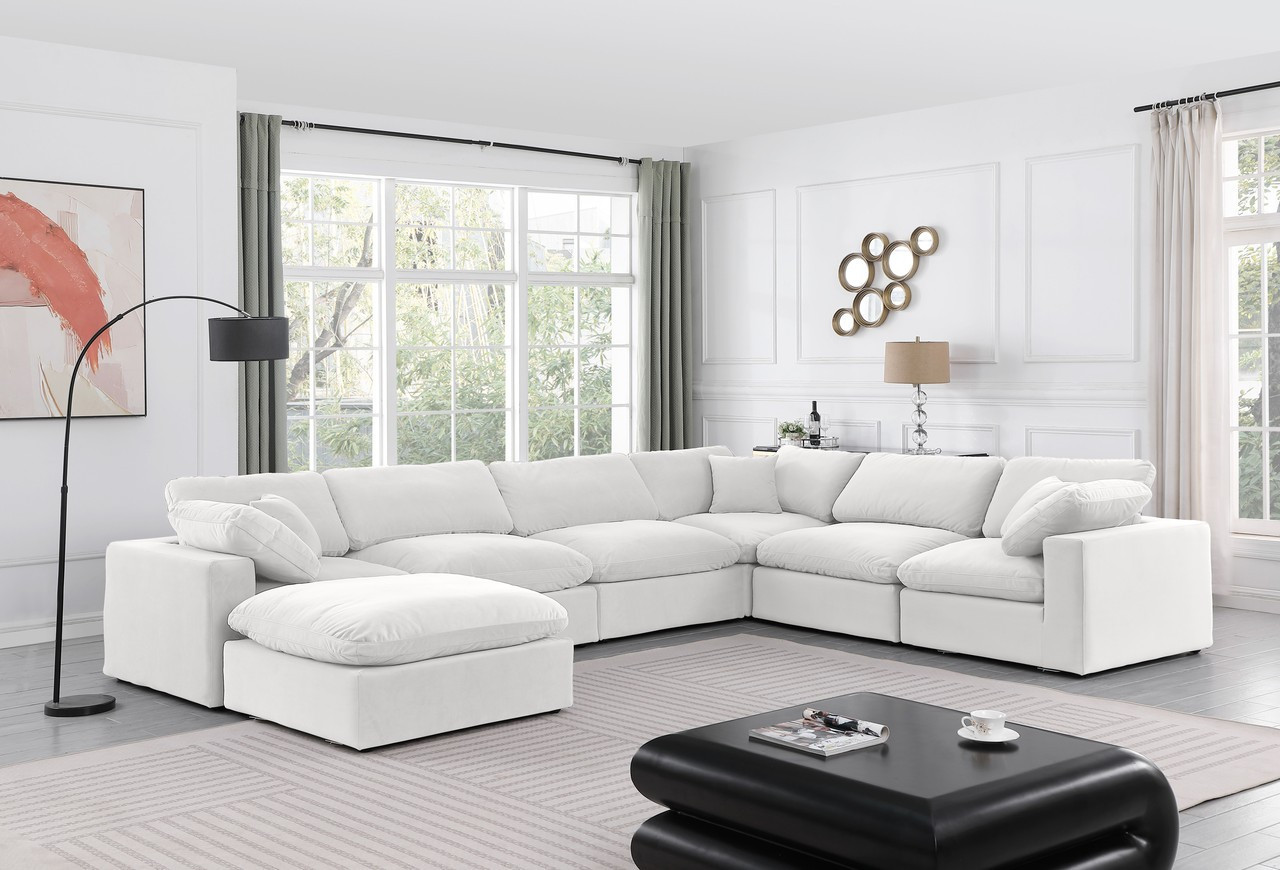 Comfy Velvet 7 Piece Modular Sectional In Cream | 1stopbedrooms