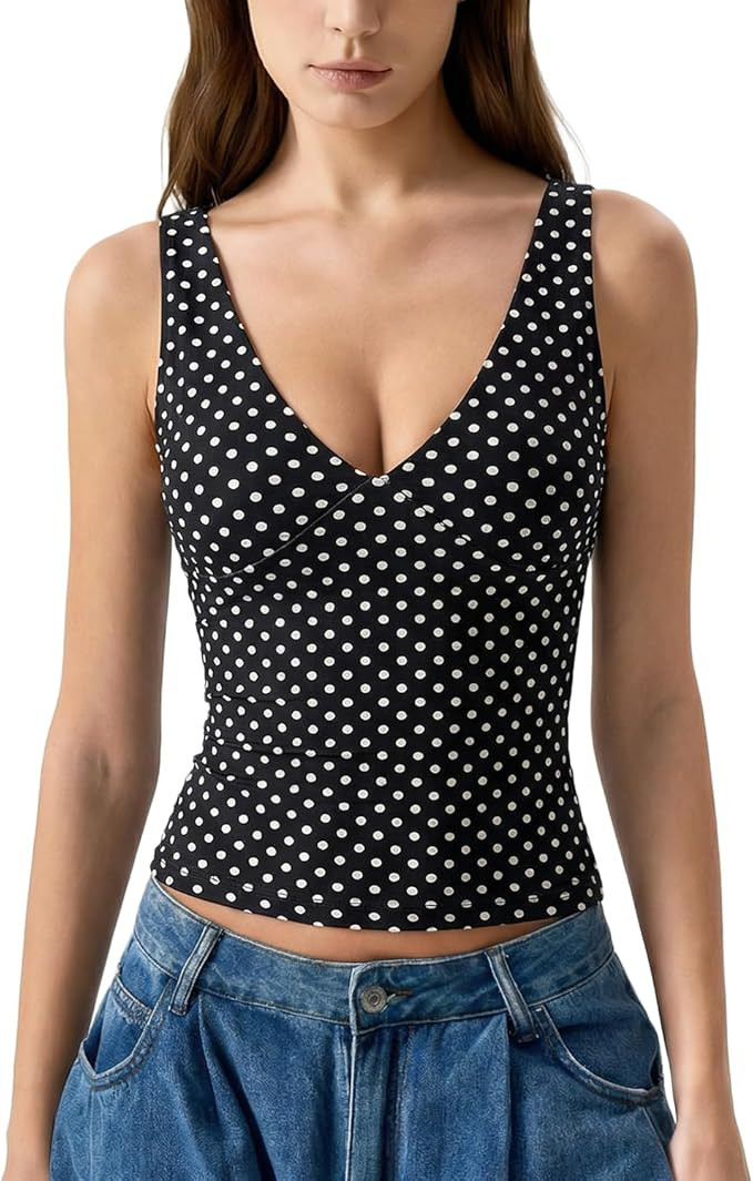 QINSEN Womens Double Lined Tank Tops Sexy V Neck Seamed Cup Adjustable Spaghetti Straps Camisole ... | Amazon (US)