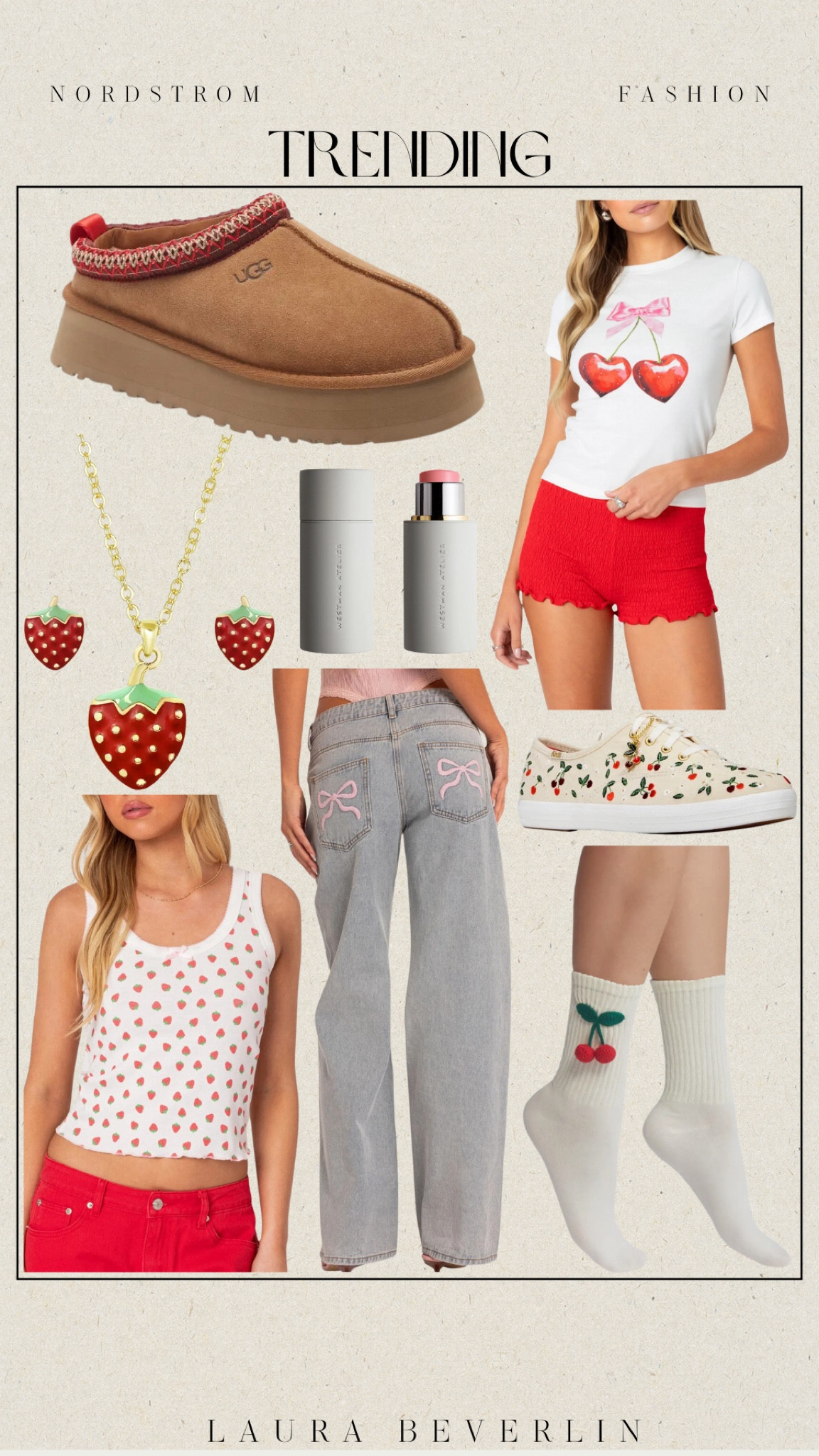 Nordstrom trending berry finds🍓🎀🍒
Strawberry tank size XS
Ugg tazz slipper shoes
Bow baggy jeans 
Cherry T-shirt 
Strawberry necklace 
Cherry sneakers 

#nordstrom #trending #berry #laurabeverlin


#LTKFindsUnder50 #LTKxNSale #LTKSaleAlert