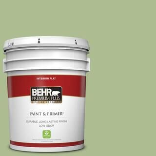 BEHR PREMIUM PLUS 5 gal. #M370-4 Chervil Leaves Flat Low Odor Interior Paint & Primer 140005 - Th... | The Home Depot