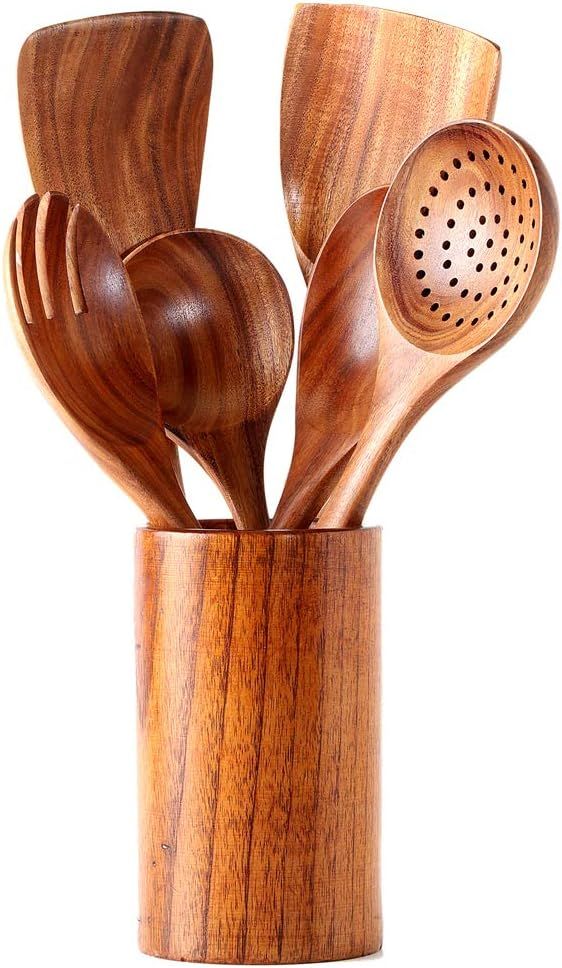 Kitchen Utensils Set, NAYAHOSE Wooden spoons for Cooking Non-stick Pan Kitchen Tool Wooden Cookin... | Amazon (US)