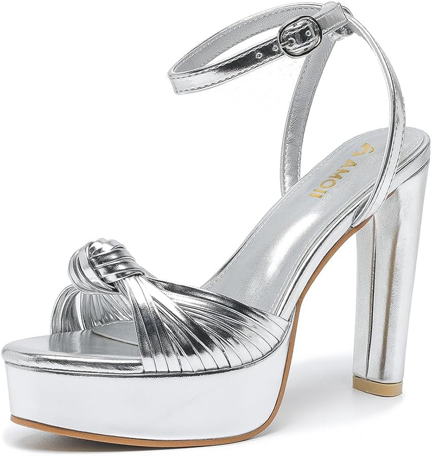 Women's Block Heels 4 Inch Platform Braid Knot Ankle Strap Lady Heeled Sandals FZ319 | Amazon (US)