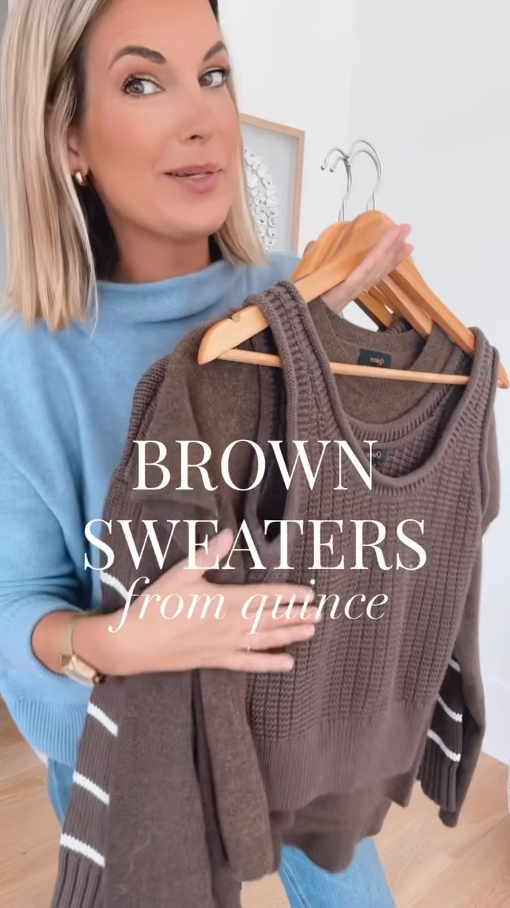 Brown sweaters for every version of fall! I love having different weights and styles since fall weather can be all over the place. These are all @Quince favorites that can be worn now and layered as the temperatures cool down. I am 5’11” wearing 28x34 jeans. Small tops and jackets.

#quincepartner