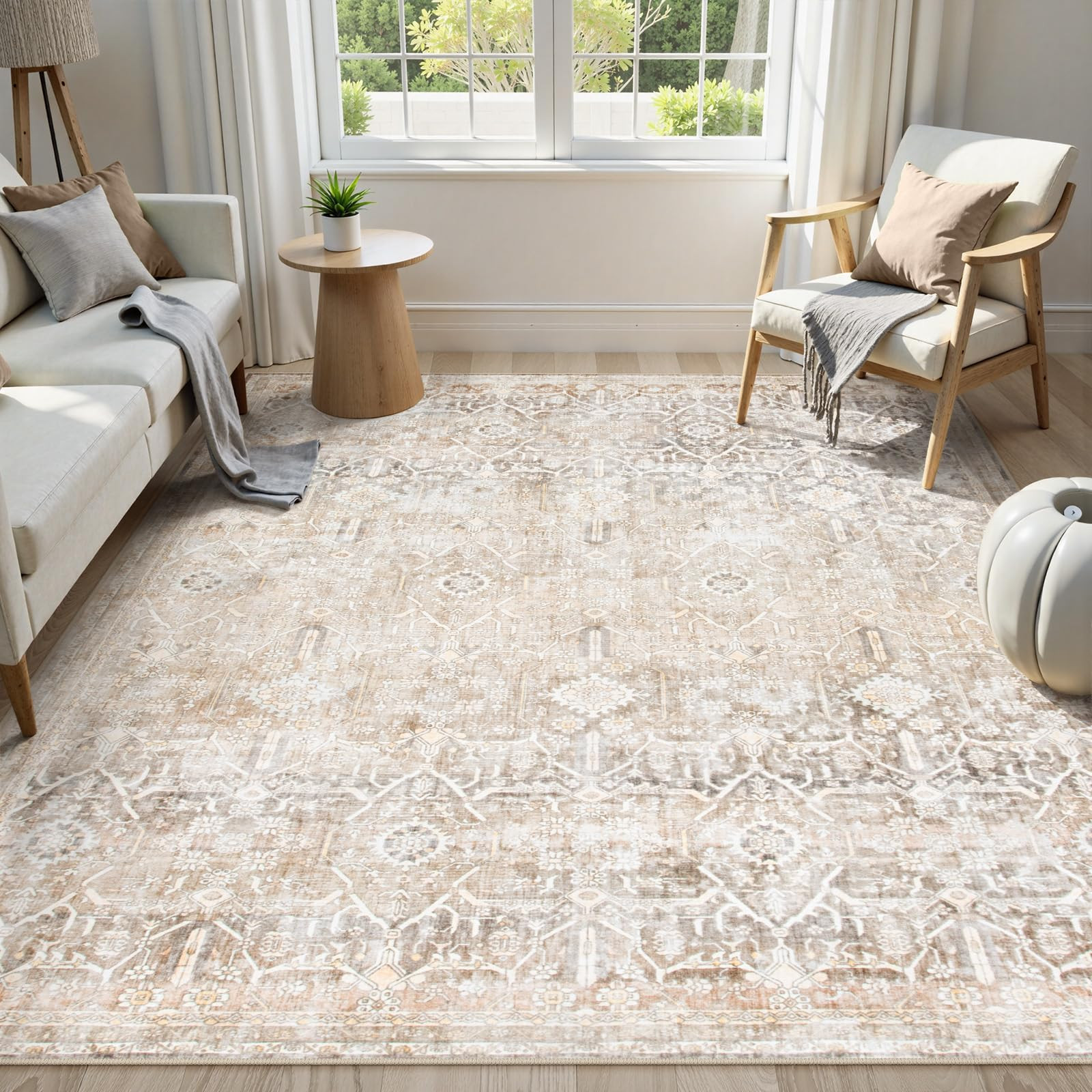 Collive Washable Area Rug 8x10, Neutral Boho Rugs for Living Room Rugs 8x10 Non Slip Farmhouse Mo... | Amazon (US)