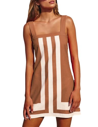 Fiona Jolin Women's Striped Mini Dress Boho Shoulder Strap Sundress Summer Cover Up Dress for Bea... | Amazon (US)