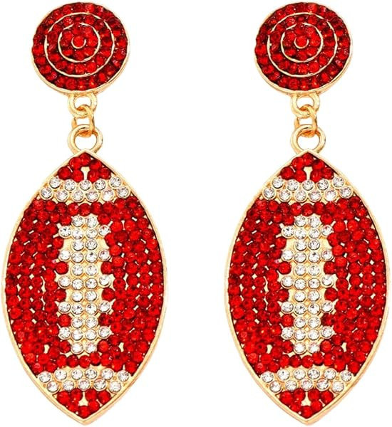 Sparkly Rhinestone Football Earrings Game Day Football Drop Dangle Sports Earrings for Women | Amazon (US)