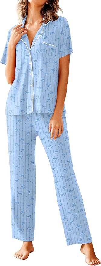 Avidlove Women Pajamas Set Notch Collar Soft Sleepwear Pjs Short Sleeve Button Down Nightwear wit... | Amazon (US)