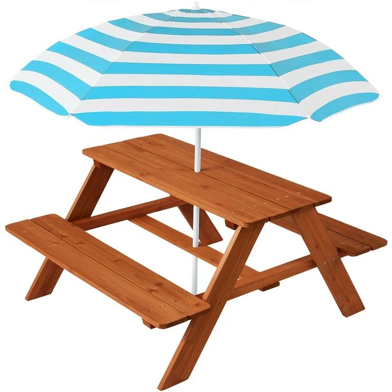 Best Choice Products Kids Wooden Picnic Table, Outdoor Activity Table w/ Adjustable Umbrella, Bui... | Walmart (US)