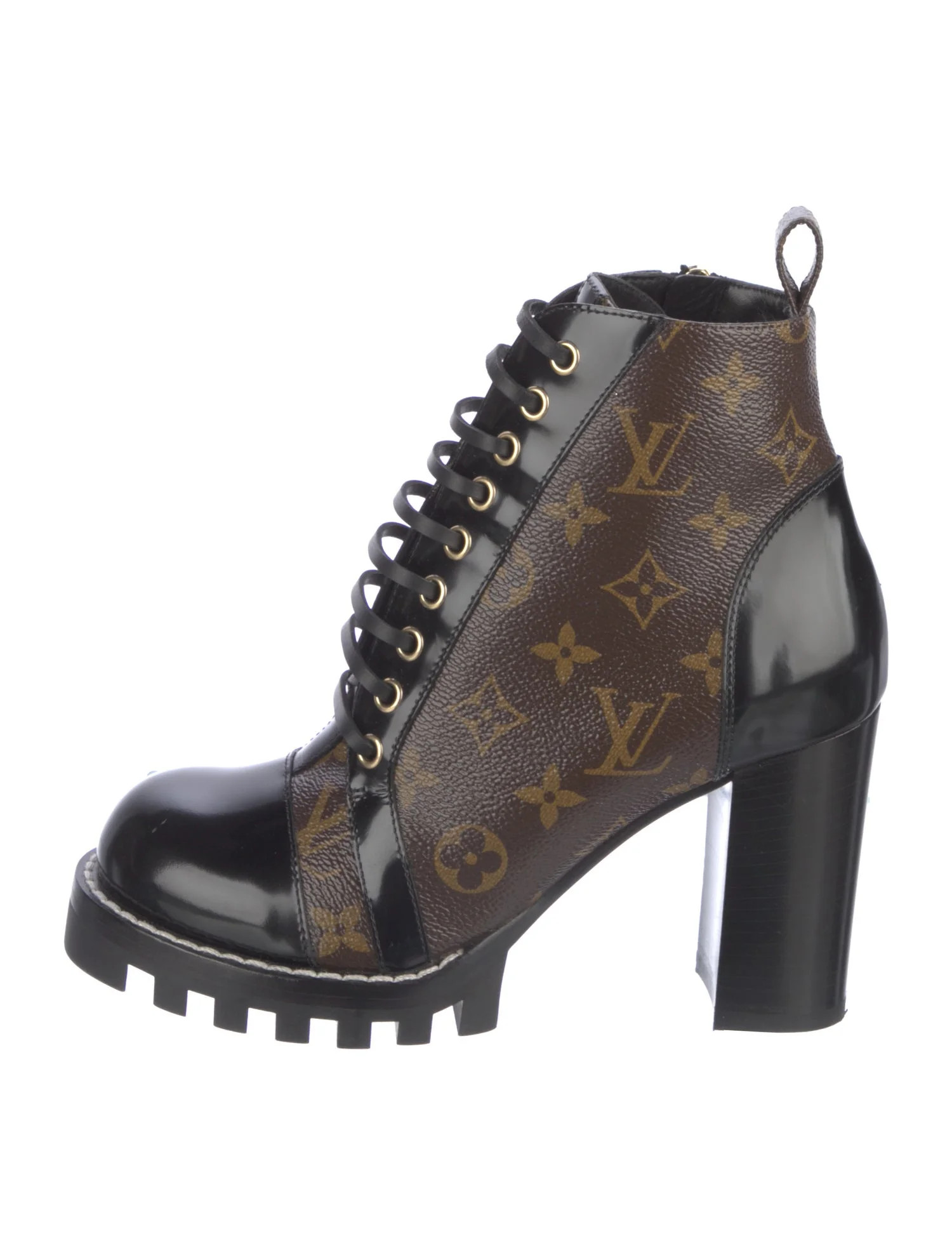 LV Monogram Leather Trim Embellishment Combat Boots | The RealReal