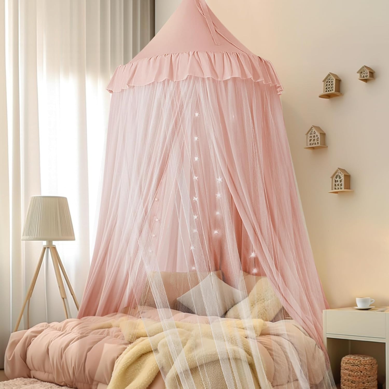 Large Bed Canopy with Star Lights, Double Layer Canopy for Bed, Princess Play Tent for Girls Room... | Amazon (US)