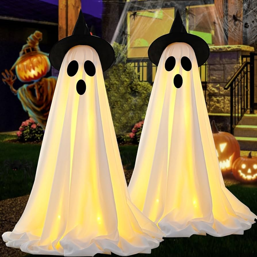 [Timer] 2Packs Halloween Decorations Outdoor, Cute Halloween Decorations Indoor, Spooky Ghost Hal... | Amazon (US)