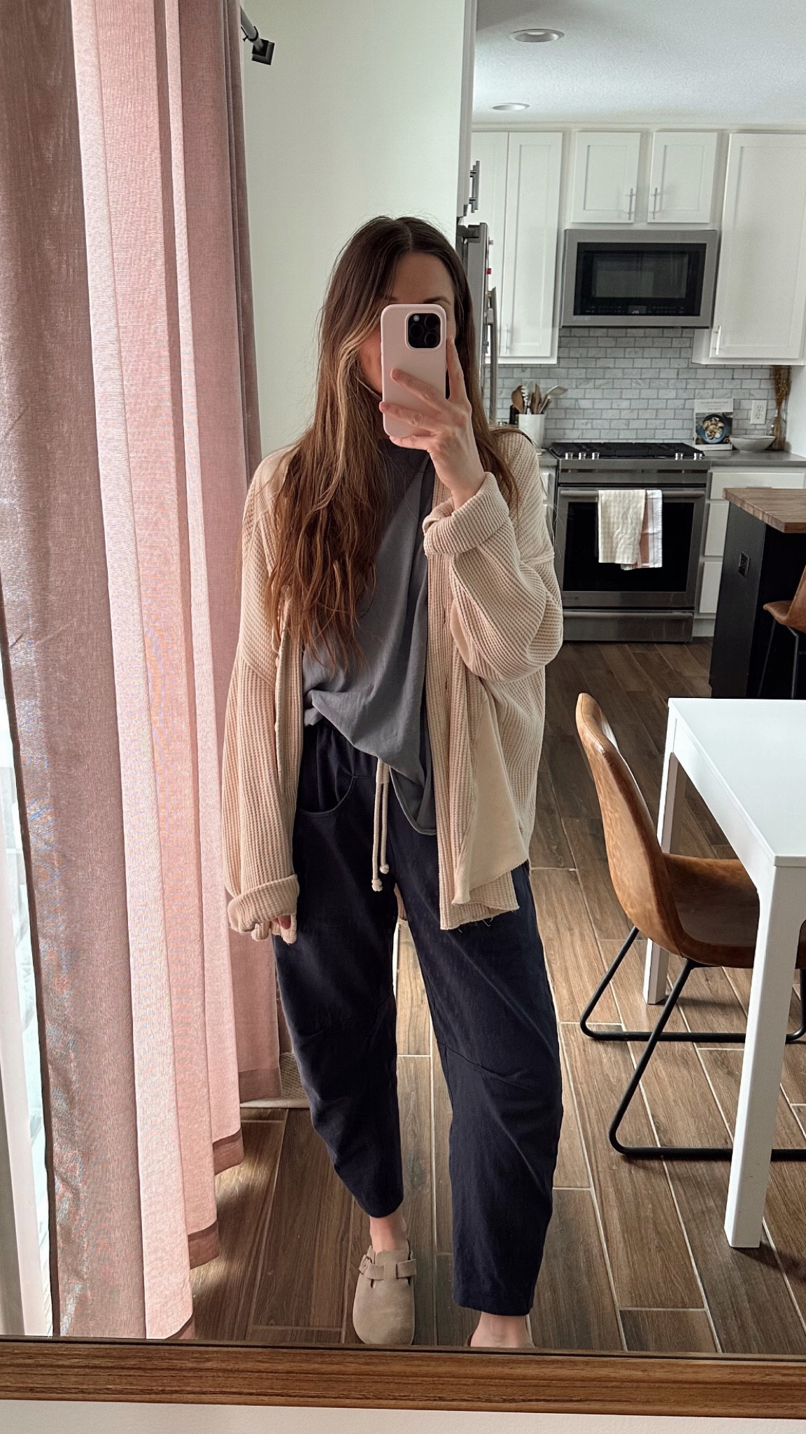 wearing a small in tee, such a good basic, fits oversized 
sized up in shacket for a more oversized fit, one of my favorites! 
wearing a small in pants, love these and the fit! few colors in stock! 

Postpartum 
Comfy to nurse in 
Casual winter outfit


#LTKSeasonal