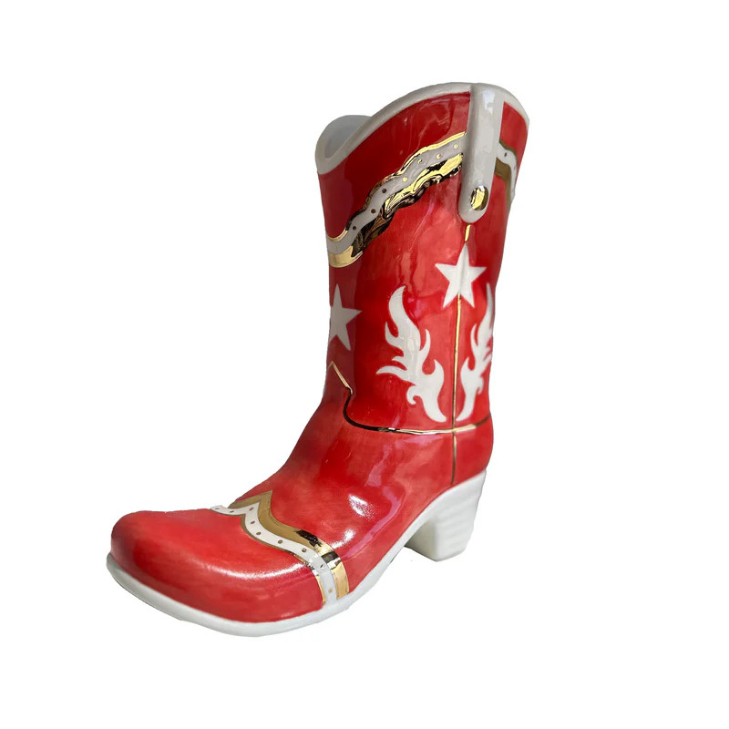 Single Tone Monogrammed Cowboy Boot Vase | Ruby Clay Company