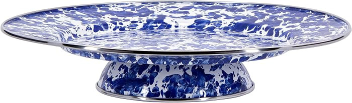 Golden Rabbit Enamelware Cake Plate, 12.5 inch, Cobalt Swirl | Amazon (US)