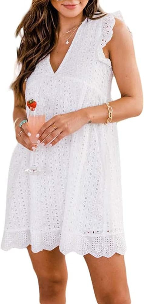 California Romper Dress with Shorts and Pocket California Lace Dress Romper Summer V-Neck Short S... | Amazon (US)