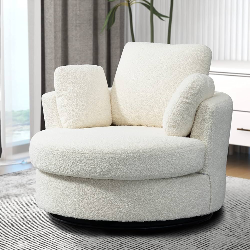 Dvasovio 42.2" W Swivel Accent Barrel Chair with 3 Pillows 360 Degree Swivel Lounge Club Round Ch... | Amazon (US)