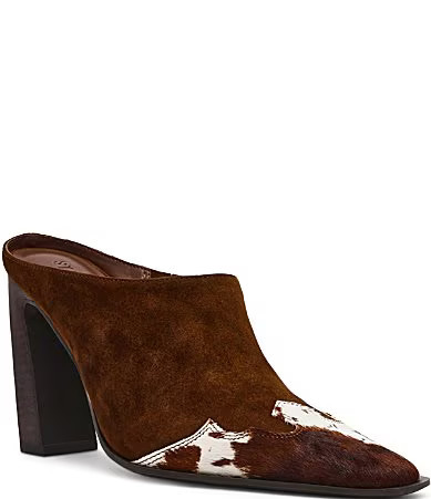 Steve Madden Houston Suede Cow Print Haircalf Cap Toe Western Mules - 6.5 | Dillard's